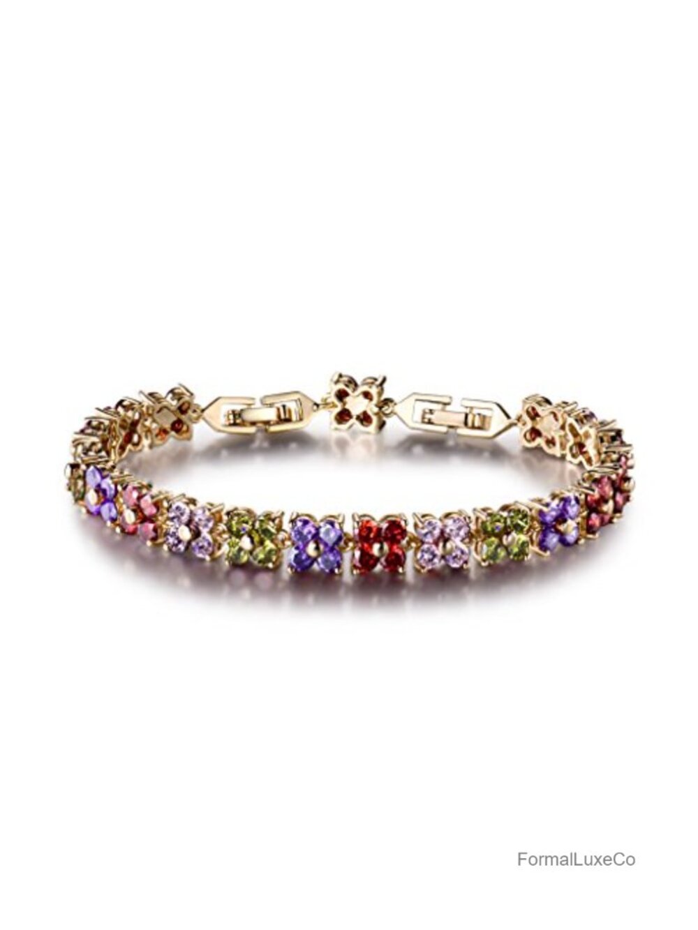 Gold Plated Cubic Zirconia Tennis Bracelet Flower Women Hypoallergenic Luxury